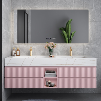 纳丽雅现代简约岩板浴室柜双盆一体盆卫生间智能洗手台洗漱池挂墙式橡木(NLY-16)