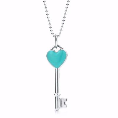 蒂芙尼(TIFFANY&Co) Tiffany 925银镶Blue珐琅 爱心钥匙项链送女友节日