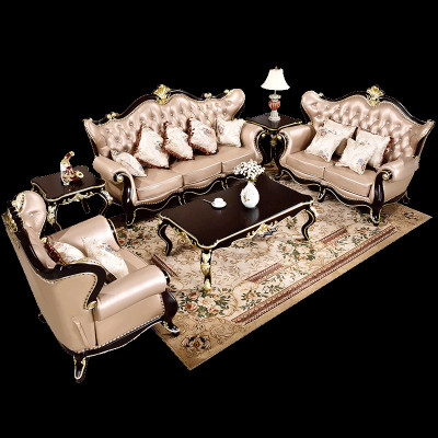 欧式真皮沙发实木沙发组合美式简欧小户型客厅新古典家具现货