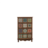 美式彩绘斗柜轻奢美式地中海简易床头柜实木胡桃色储物柜