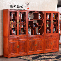 新中式实木书柜组合柜带玻璃落地2家用雕花成人仿古书橱组装