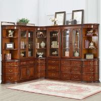 美式书柜带欧式实木书柜自由组合书架复古家具转角玻璃大书橱