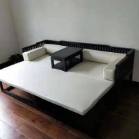 新中式实木推拉伸缩罗汉床榻现代简约老榆木禅意沙发塌小户型家具