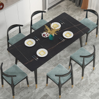 岩板家用小户型吃饭桌子北欧现代简约实木轻奢大理石面餐桌椅组合