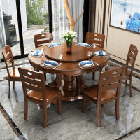 全实木餐桌椅组合现代中式圆形橡木大圆桌家用10人吃饭桌子经济型