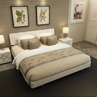 简约现代板式床,白色水晶床1.8米双人床 组合卧室烤漆床