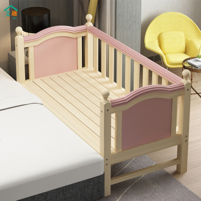 实木生态彩色板拼接床 加宽加长护栏床 婴儿床单人床男孩女孩