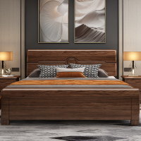 胡桃木新中式实木床1.8m双人床简约现代1.5米床轻奢婚床卧室家具