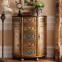 美式欧式复古实木彩绘玄关斗柜半圆玄关台做旧家具