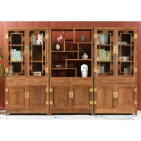 红木家具鸡翅木书房书柜带仿古中式实木书橱书架自由组合玻璃柜