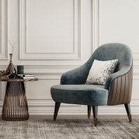 北欧轻奢实木单人沙发椅 设计师舒适科技布靠背皮布艺休闲老虎椅