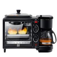 商用多功能早餐机家用三合一咖啡烤箱烤面包机电烤箱煎蛋 黑色 455mm*180mm*205mm