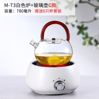 陶瓷电陶炉煮茶炉煮茶器 泡茶电磁炉小型烧水玻璃铁壶家用 M-T3白色+玻璃壶C款+6杯