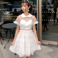 2019新款夏小清新甜美很仙透视短款气质超仙白色连衣裙女