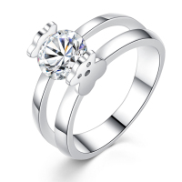 韩版流行可爱奥地利水晶锆石戒指品质水钻情侣戒指小熊款戒指电镀白金礼物