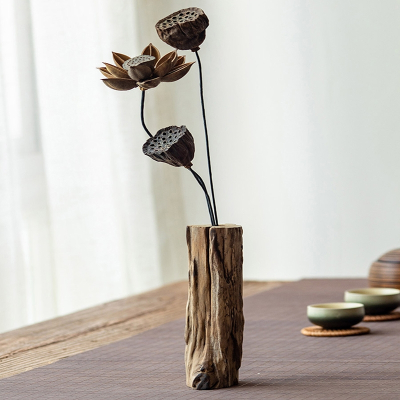 米魁客厅茶桌装饰品复古茶台茶艺木头小花瓶创意中式禅意茶室摆件