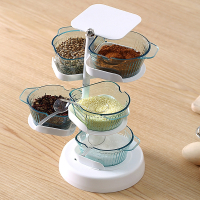 米魁立式旋转调味盒创意调料收纳盒厨房用品组合装盐味精透明调料盒