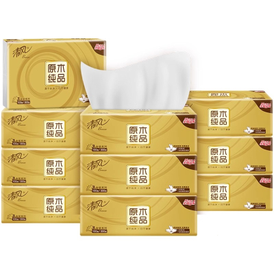 清风纸巾抽纸金装100抽10包餐巾纸家用实惠装卫生纸抽