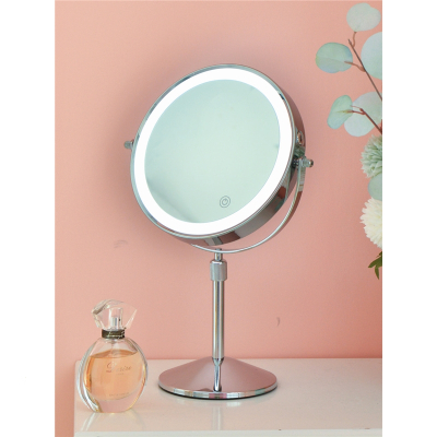 可升降化妆镜子双面梳妆镜带灯台式镜桌面灯光美容镜可调亮度