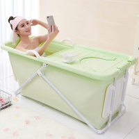 加厚超大号洗澡硬塑料钢化浴盆儿童桶沐浴缸泡澡盆特大儿童盆绿色欧式折叠款可身高(1.9米内)