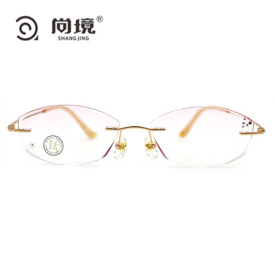 2021新款尚境防蓝光无框透明带钻粉色镜片时尚潮流可配近视眼镜