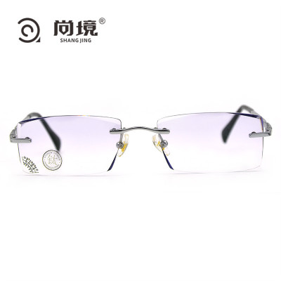 2021新款尚境防蓝光无边框透茶色带钻镜片时尚潮流可配近视眼镜