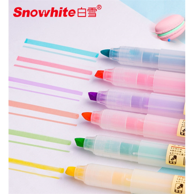 白雪(snowhite)PB61荧光笔荧光标记笔学生用记号笔彩色粗划重点笔柔色系荧光笔背书文具