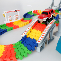 [促销]儿童玩具积木拼装套装电动火车积木轨道车赛车轨道男孩玩具