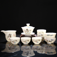 羊脂玉瓷茶具套装手绘描金家用白瓷茶具陶瓷功夫茶具茶杯茶壶整套 禅意山水(盖碗套装)羊脂玉瓷