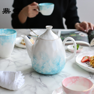 鼎亨 粉蓝泡泡陶瓷家用茶壶茶杯咖啡杯马克杯水杯茶具套装
