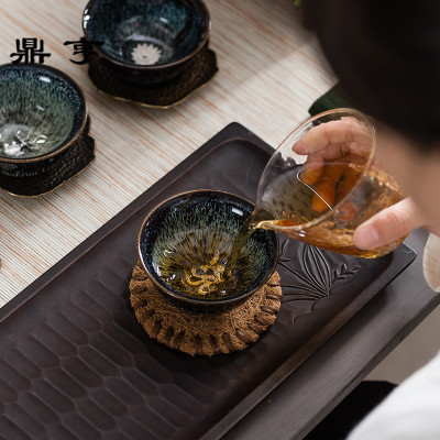 鼎亨 内胆银杯子天目建盏品茗茶杯陶瓷主人杯单杯镶银茶盏碗