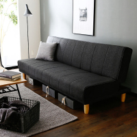 小户型可折叠实木布艺多功能单双人沙床1.8加高款送抱枕深黑灰1.5米-1.8米