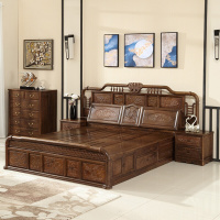 家具储物高箱实木床中式仿古木卧室套房提子床厂家直销木床+2床头柜1800mm*2000mm