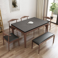 北欧纯实木火烧石餐桌椅现代简约小户型橡木玄武石餐桌椅组合