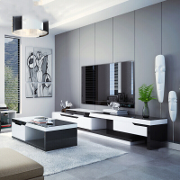 现代简约茶几电视柜组合客厅家具钢化玻璃黑白色伸缩电视机柜地柜
