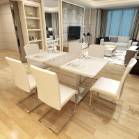 小户型可伸缩餐桌长方形钢化玻璃伸缩餐桌椅组合6人现代简约家用