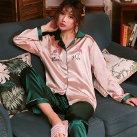 波迷娜（BOMINA)长袖睡衣女士春季冰丝薄款丝绸学生可爱韩版大码甜美两件套