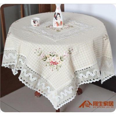 绣花台布白色餐桌布艺圆桌正长方形茶几简约现代盖巾