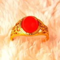 红宝石玉戒指(买一送一)女士戒指镀金不退色女款女戒开口活口戒指