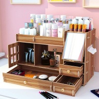 超大号化妆品收纳盒桌面整理梳妆盒刷抽屉口红面膜箱木质制置物架