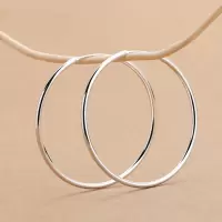 S925银大耳圈纯银耳环 欧美夸张耳圈 圆圈圆环光面耳环