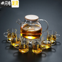 三维工匠玻璃水壶泡茶壶煮茶水果花茶竹盖耐热防爆髙硼硅材质茶具套装家用 1级包钢竹盖壶+6直筒杯+底座