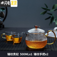 三维工匠玻璃茶壶套装可高温锤纹小茶壶玻璃家用耐热过滤泡茶壶 锤纹贵妃壶500+2锤纹把杯茶具