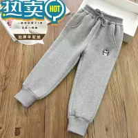 绿彩虹光加厚羊驼绒|女童一条过冬加绒休闲裤中大儿童刺绣运动卫裤棉裤冬