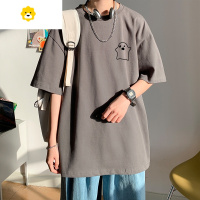 FISH BASKET韩版复古灰色T恤男季加长版大码短袖高个子精梳棉小领口体桖衫