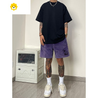 FISH BASKET国潮牌cityboy高街风紫色直筒五分休闲短裤男2023季新款运动裤