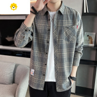 FISH BASKET2024新款长袖格子衬衫男学生韩版宽松百搭潮流衬衣薄外套天