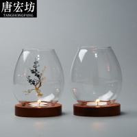 唐宏坊 轻奢日式玻璃木底烛台创意摆件蜡烛浪漫家用禅意复古香薰桌面装饰