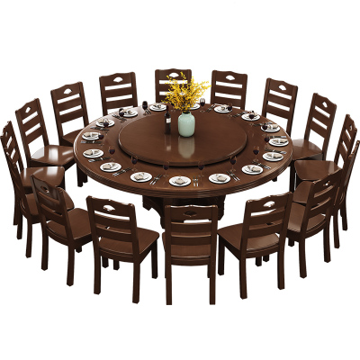 实木大小户型圆桌餐桌椅组合现代食堂圆形家用饭店桌子餐厅馆多人