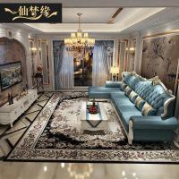 欧式沙发小客厅真皮转角沙发组合实木蓝色描金银网红美式法式沙发